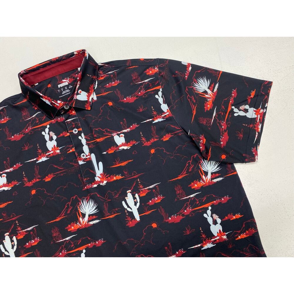 Men Puma MATTR Bushland desert cactus all-over graphic performance golf polo L